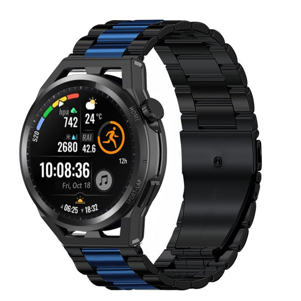 Strap-it® Strap-it Huawei Watch GT Runner stalen band (zwart/blauw) Strap-it® Strap-it Huawei Watch GT Runner stalen band (zwart/blauw)
