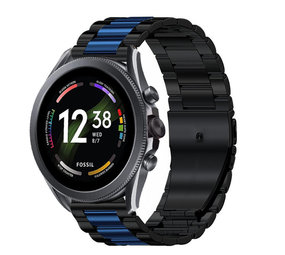 Strap-it® Fossil Gen 6 44mm stalen band (zwart/blauw)