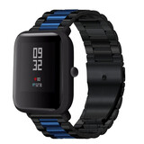 Strap-it® Xiaomi Amazfit Bip stalen band (zwart/blauw)