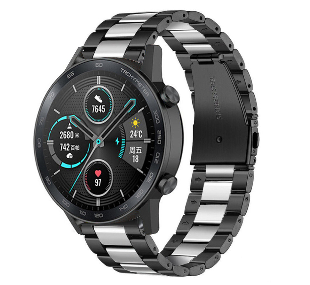 Strap-it® Strap-it Honor Magic Watch 2 stalen band (zwart/zilver) Strap-it® Strap-it Honor Magic Watch 2 stalen band (zwart/zilver)