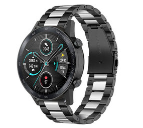 Strap-it® Honor Magic Watch 2 stalen band (zwart/zilver) Strap-it® Honor Magic Watch 2 stalen band (zwart/zilver)