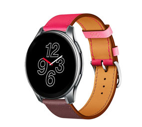 Strap-it® OnePlus Watch leren bandje (knalroze/roodbruin)