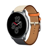 Strap-it® OnePlus Watch leren bandje (wit/donkerblauw)