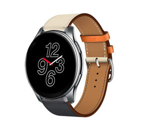 Strap-it® OnePlus Watch leren bandje (wit/donkerblauw)
