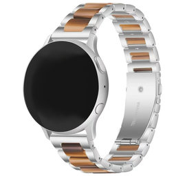 Strap-it® Samsung Galaxy Watch 42mm stalen resin band (zilver/bruin) Strap-it® Samsung Galaxy Watch 42mm stalen resin band (zilver/bruin)
