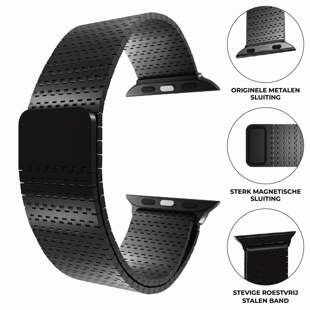 Strap-it® Strap-it Apple Watch luxe metalen mesh bandje (zwart)