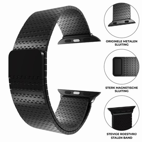 Strap-it® Strap-it Apple Watch luxe metalen mesh bandje (zwart)