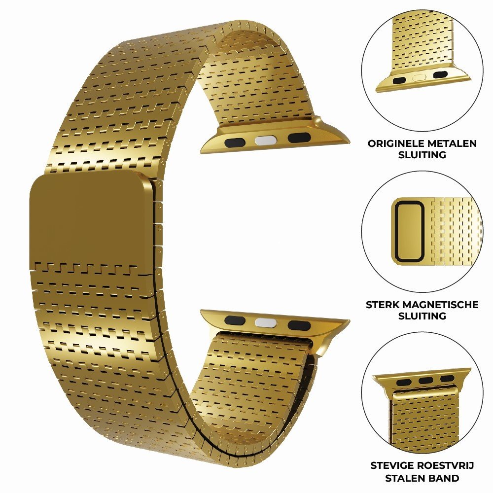 Strap-it® Strap-it Apple Watch luxe metalen mesh bandje (goud)