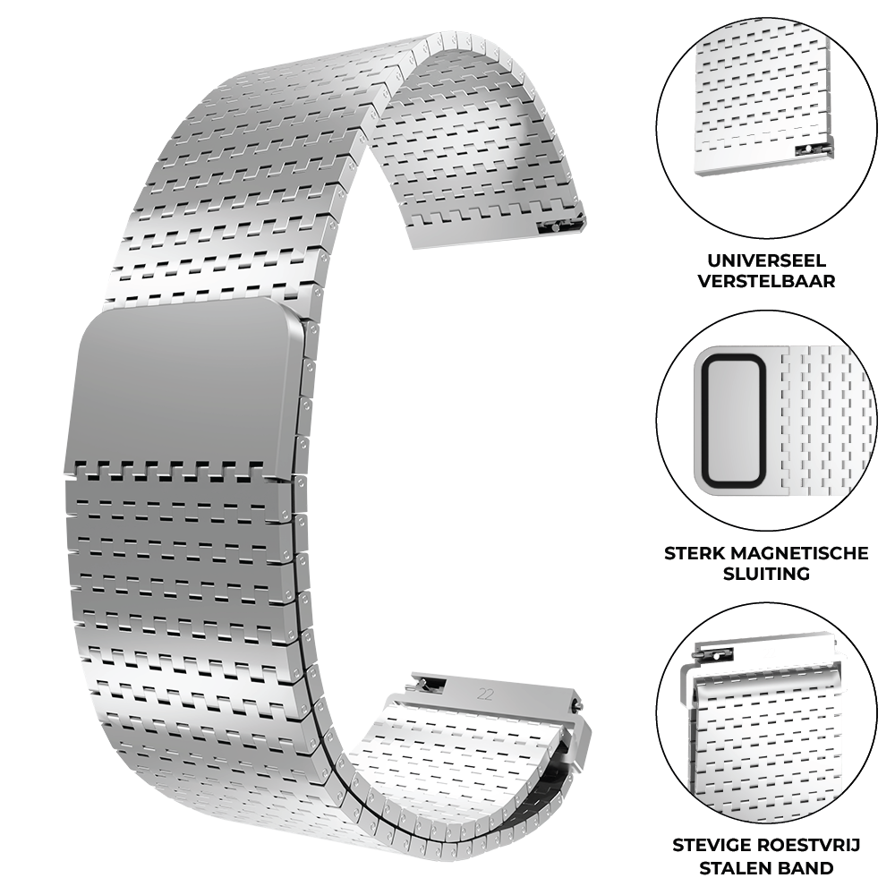 Strap-it® Strap-it Huawei Watch 3 (Pro) luxe metalen mesh bandje (zilver)