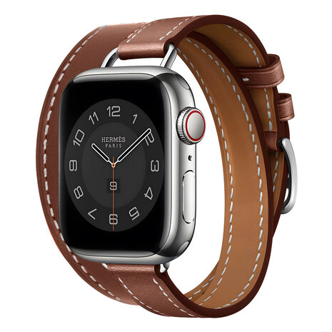 Strap-it® Strap-it Apple Watch leren double tour band (bruin)