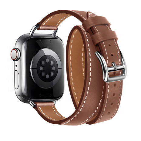 Strap-it® Strap-it Apple Watch leren double tour band (bruin)