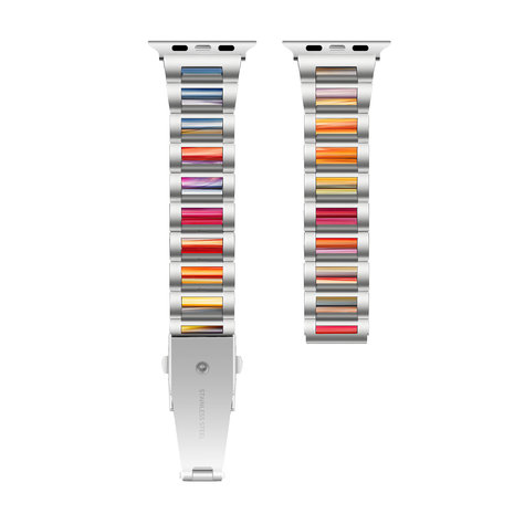 Strap-it® Strap-it Apple Watch stalen resin bandje (zilver/kleurrijk) Strap-it® Strap-it Apple Watch stalen resin bandje (zilver/kleurrijk)