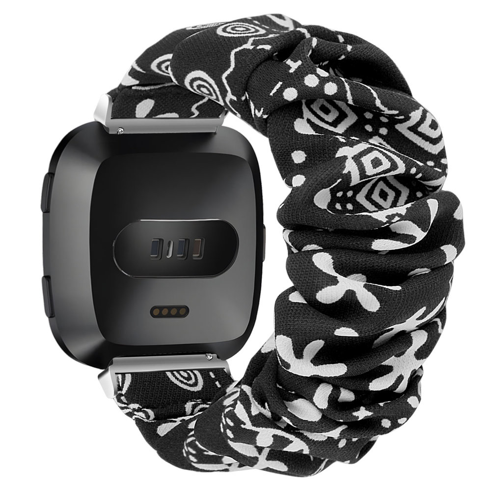 Strap-it® Strap-it Fitbit Versa scrunchie bandje (zwart mix)