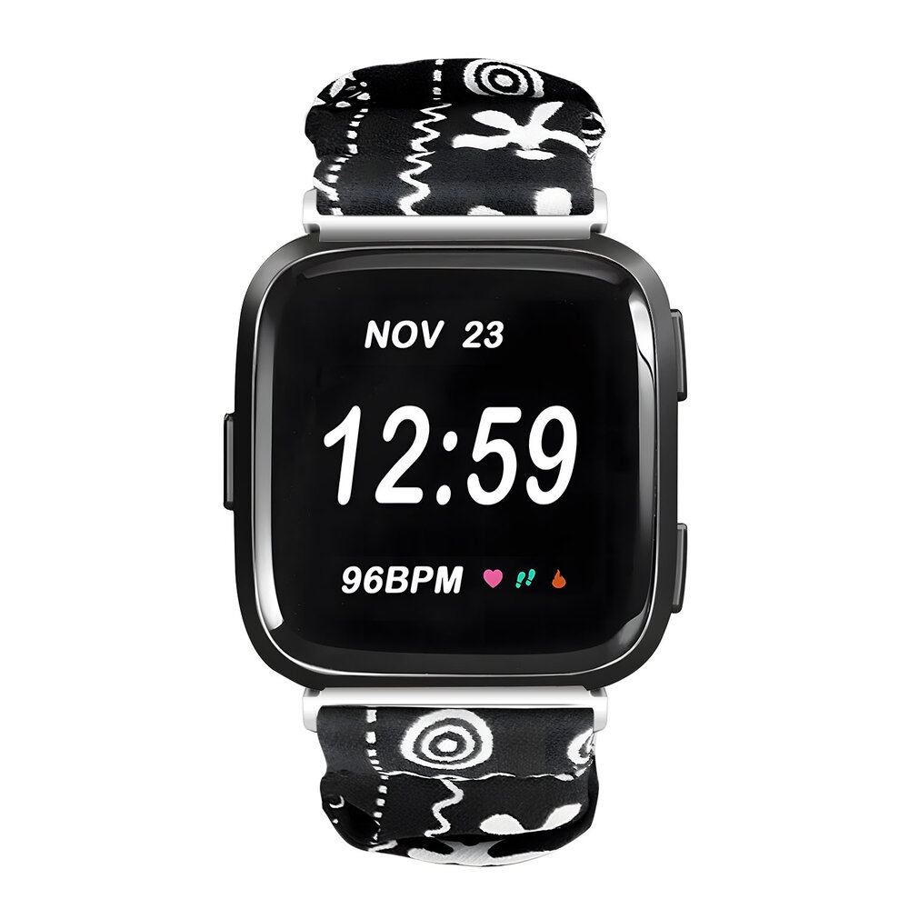 Strap-it® Strap-it Fitbit Versa scrunchie bandje (zwart mix)