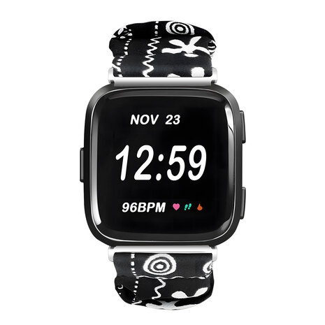 Strap-it® Strap-it Fitbit Versa scrunchie bandje (zwart mix)
