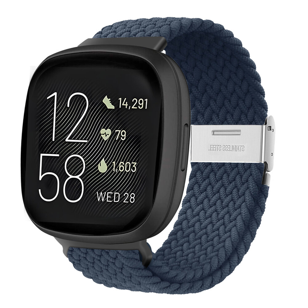 Strap-it® Strap-it Fitbit Versa 3 verstelbaar gevlochten bandje (donkerblauw)