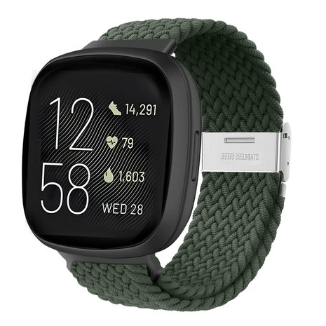 Strap-it® Strap-it Fitbit Versa 3 verstelbaar gevlochten bandje (olijfgroen)