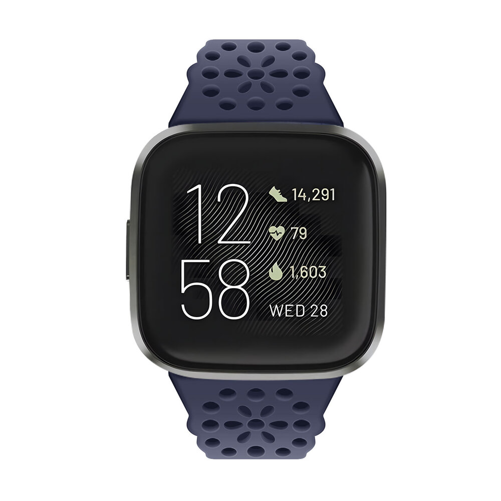 Strap-it® Strap-it Fitbit Versa 4 siliconen bandje met patroon (donkerblauw)