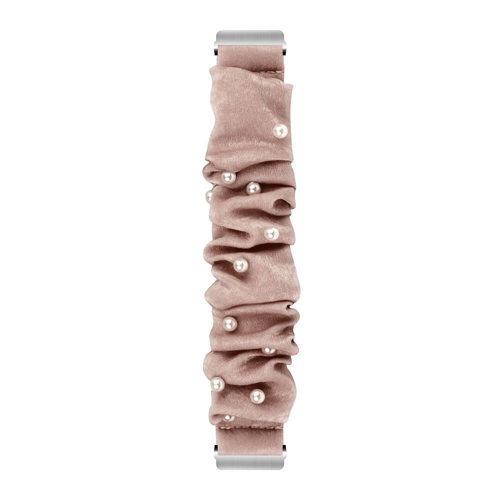 Strap-it® Strap-it Fitbit Versa scrunchie bandje (beige met parels)