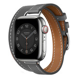 Strap-it® Apple Watch leren double tour band (grijs)