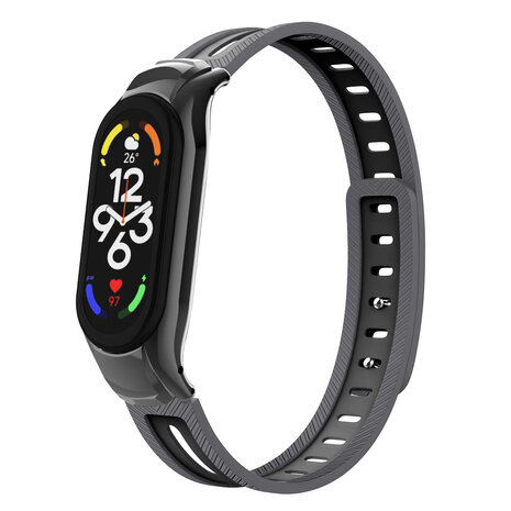 Strap-it® Strap-it Xiaomi Mi Band 7 sport bandje met frame (grijs/zwart)