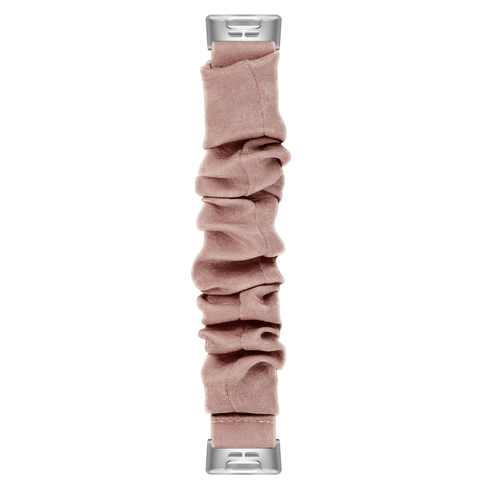 Strap-it® Strap-it Fitbit Charge 3 scrunchie bandje (beige met parels)