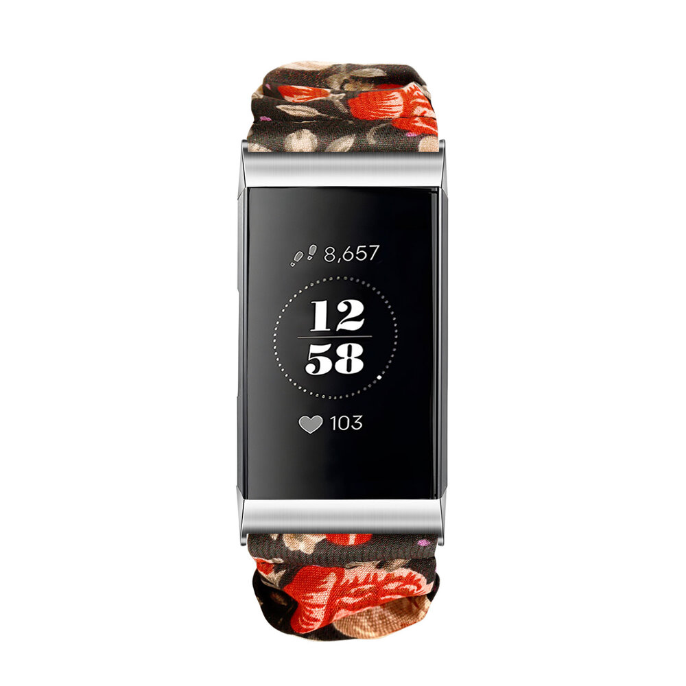 Strap-it® Strap-it Fitbit Charge 3 scrunchie bandje (bloemen)