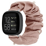 Strap-it® Fitbit Versa 3 scrunchie bandje (beige met parels)