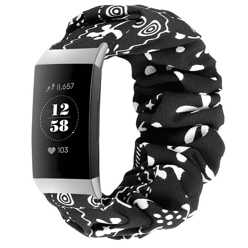 Strap-it® Strap-it Fitbit Charge 4 scrunchie bandje (zwart mix) Strap-it® Strap-it Fitbit Charge 4 scrunchie bandje (zwart mix)