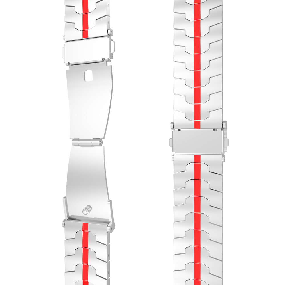 Strap-it® Strap-it Samsung Gear S3 steel iron band (zilver/rood)