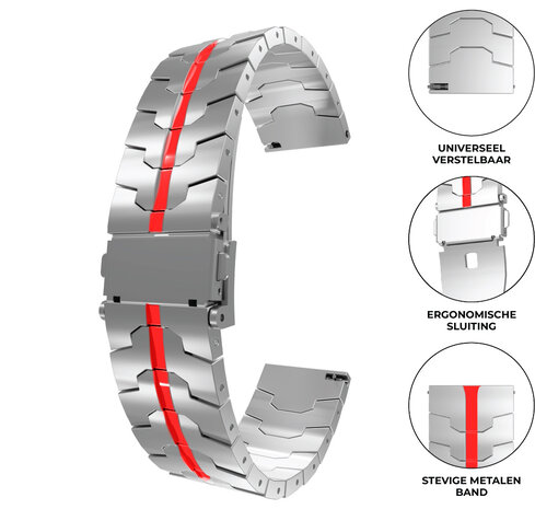 Strap-it® Strap-it Xiaomi Watch S1 steel iron band (zilver/rood)