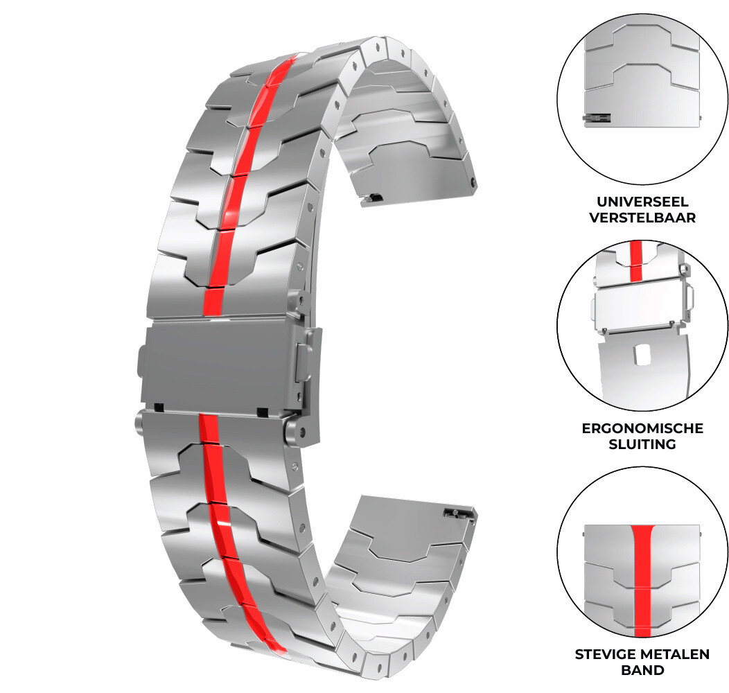 Strap-it® Strap-it Amazfit GTS 3 steel iron band (zilver/rood)