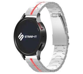 Strap-it® Samsung Galaxy Watch 3 41mm steel iron band (zilver/rood) Strap-it® Samsung Galaxy Watch 3 41mm steel iron band (zilver/rood)