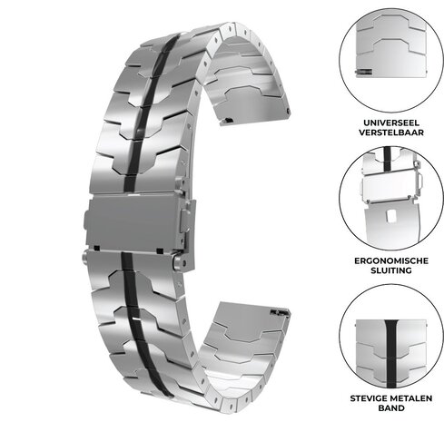 Strap-it® Strap-it Samsung Gear Sport steel iron band (zilver/zwart) Strap-it® Strap-it Samsung Gear Sport steel iron band (zilver/zwart)