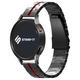 Strap-it® Samsung Gear Sport steel iron band (zwart/rood)