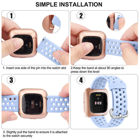 Strap-it® Strap-it Fitbit Versa siliconen bandje met gaatjes (lavendelblauw)