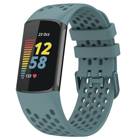 Strap-it® Strap-it Fitbit Charge 5 siliconen bandje met gaatjes (grijsblauw)