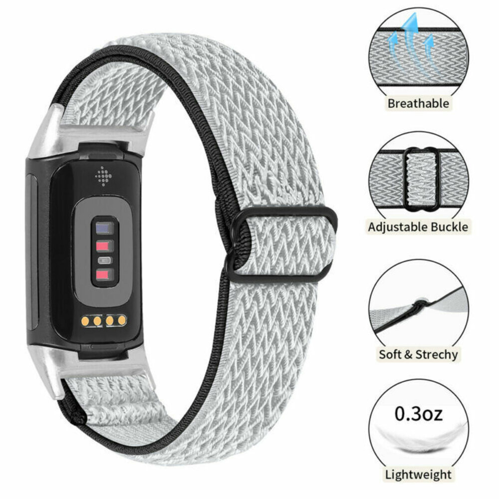Strap-it® Strap-it Fitbit Charge 3 elastisch bandje (zwart/wit)