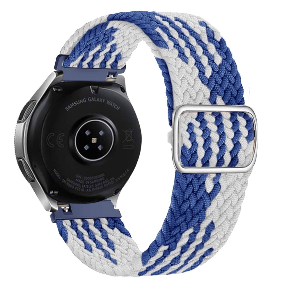 Strap-it® Strap-it Samsung Galaxy Watch 42mm verstelbaar geweven bandje (blauw/wit) Strap-it® Strap-it Samsung Galaxy Watch 42mm verstelbaar geweven bandje (blauw/wit)