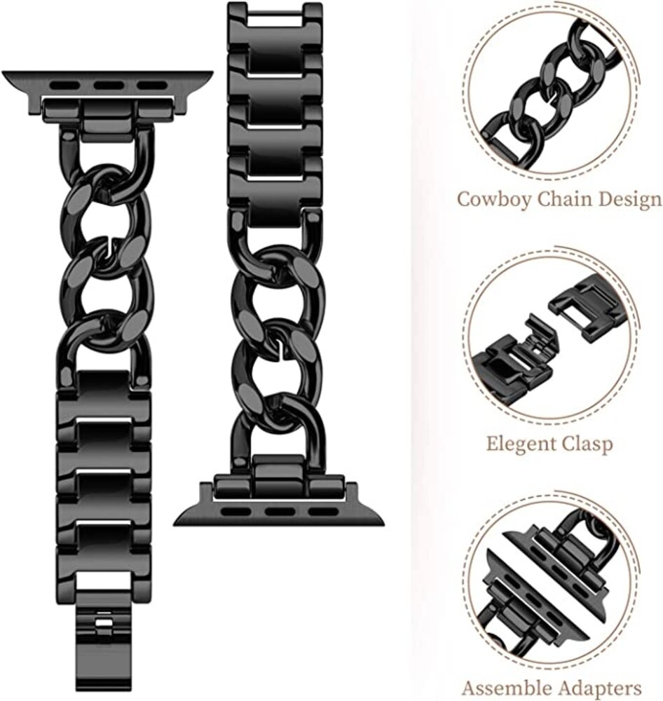 Strap-it® Strap-it Apple Watch steel chain band (zwart)