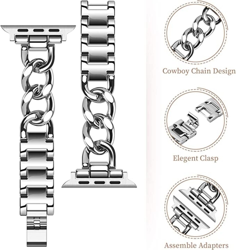 Strap-it® Strap-it Apple Watch steel chain band (zilver) Strap-it® Strap-it Apple Watch steel chain band (zilver)