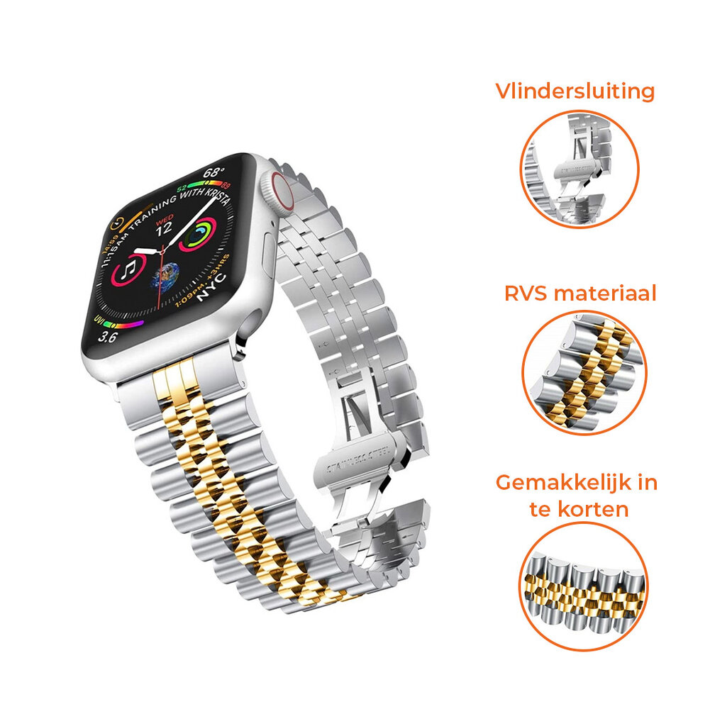 Strap-it® Strap-it Apple Watch Jubilee stalen band (zilver/goud)