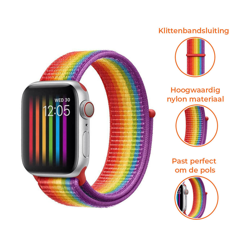 Strap-it® Strap-it Apple Watch 8 nylon bandje (regenboog)