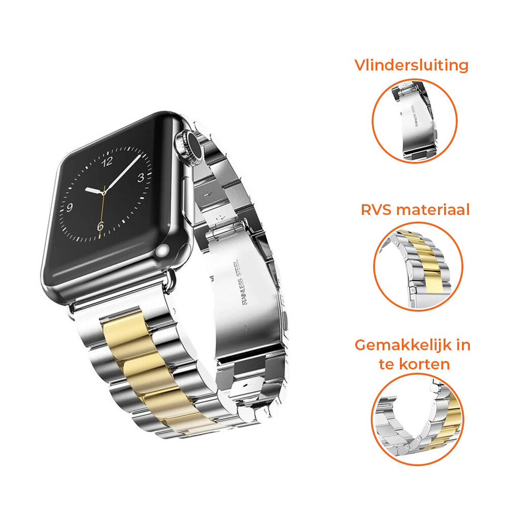 Strap-it® Strap-it Apple Watch stalen band (zilver/goud)