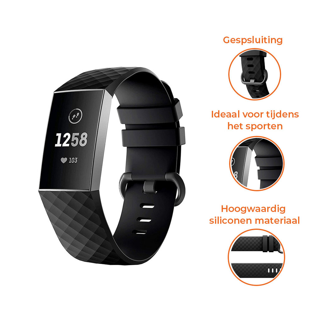 Strap-it® Strap-it Fitbit Charge 4 silicone band (zwart)