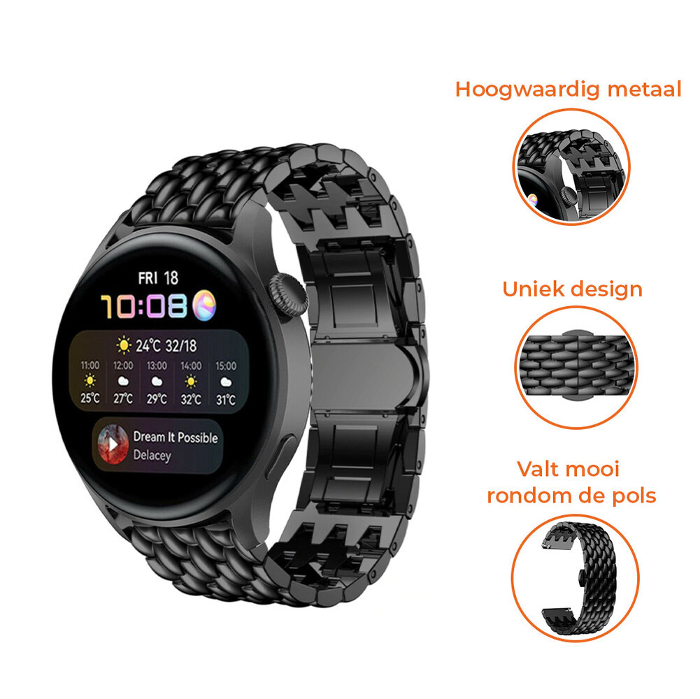 Strap-it® Strap-it Huawei Watch 3 (Pro) stalen draak band (zwart)