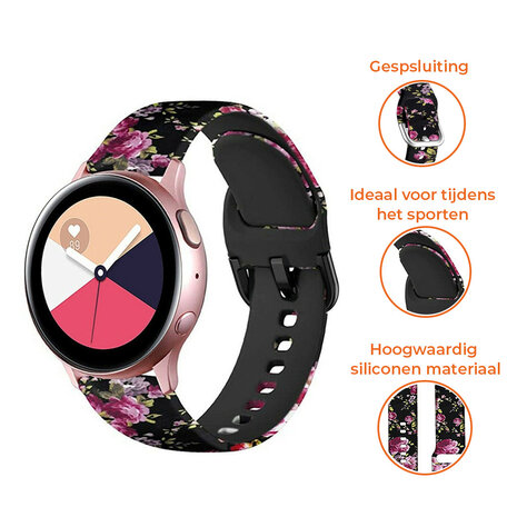Strap-it® Strap-it Pink Flower Samsung Galaxy Watch Active bandje Strap-it® Strap-it Pink Flower Samsung Galaxy Watch Active bandje