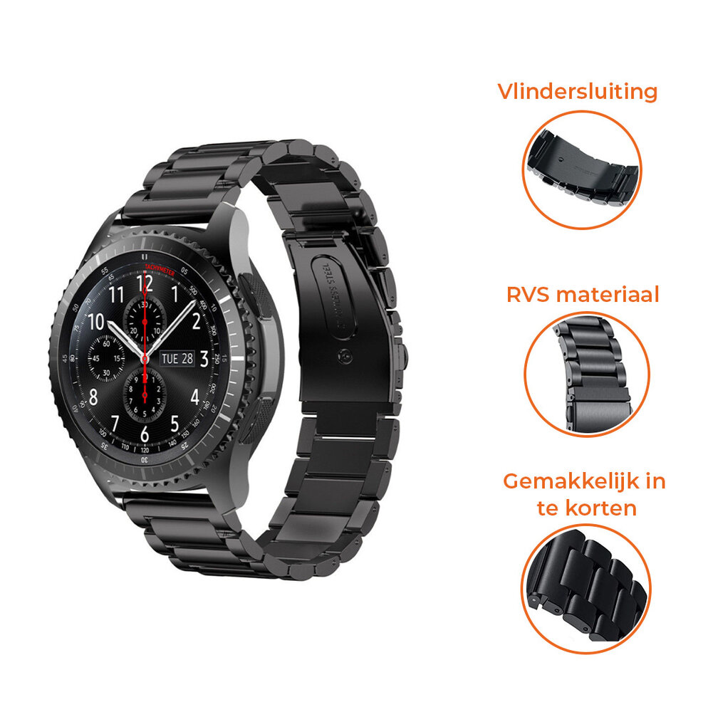 Strap-it® Strap-it Samsung Galaxy Watch 3 stalen band 45mm (zwart)