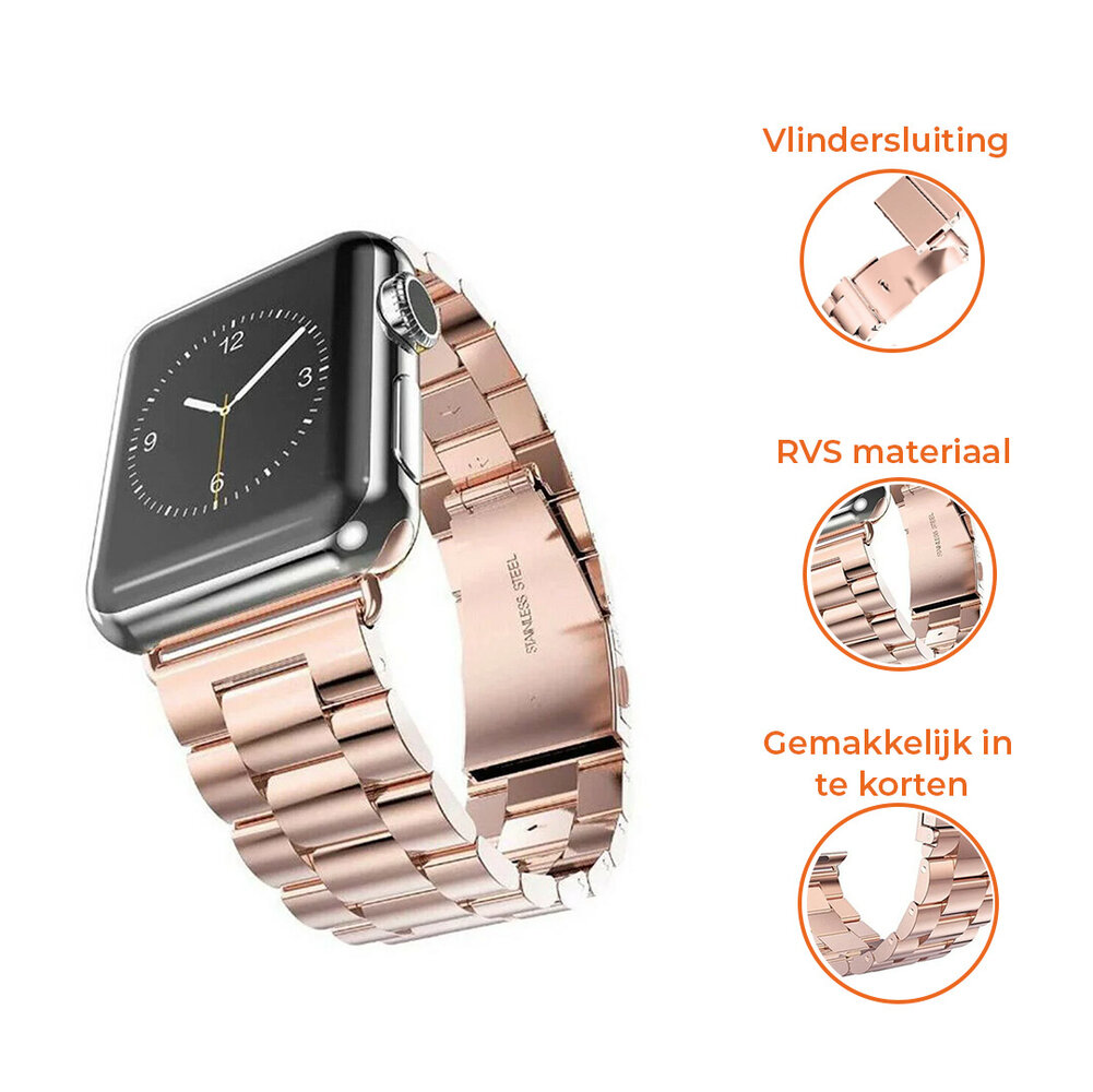 Strap-it® Strap-it Apple Watch Ultra stalen band (rosé goud)