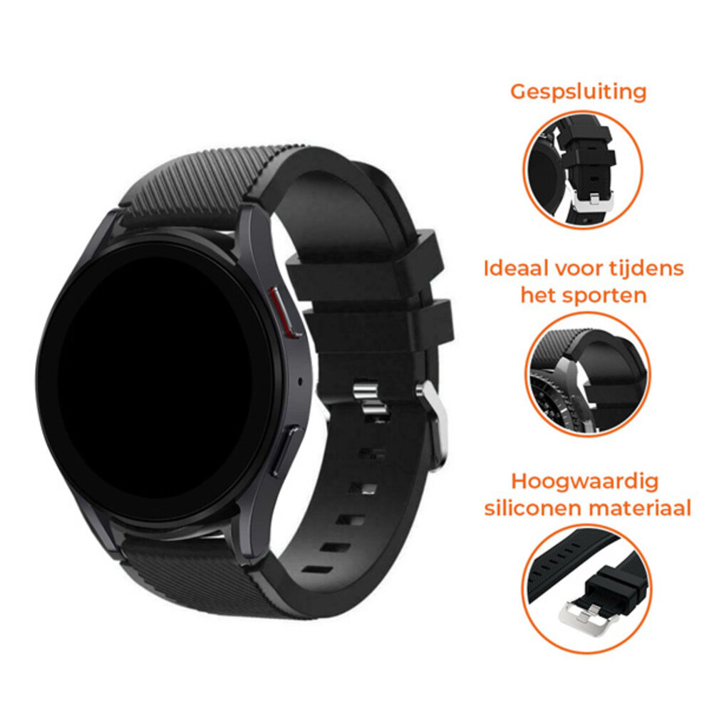 Strap-it® Strap-it Samsung Galaxy Watch 4 - 44mm siliconen bandje (zwart) Strap-it® Strap-it Samsung Galaxy Watch 4 - 44mm siliconen bandje (zwart)